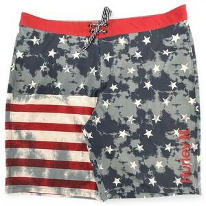 Hurley Mens American Flag Stars and Stripes Board Shorts Blue Red White Size 36